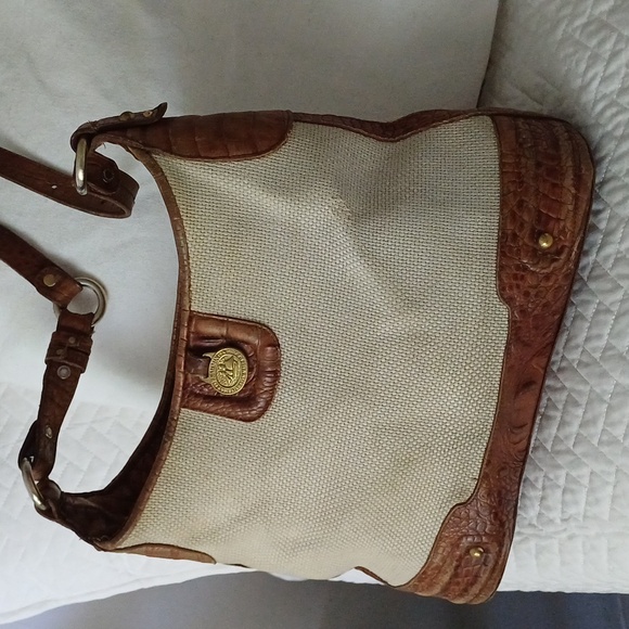 Brahmin Croc & woven canvas shoulder bag hobo - Picture 2 of 16